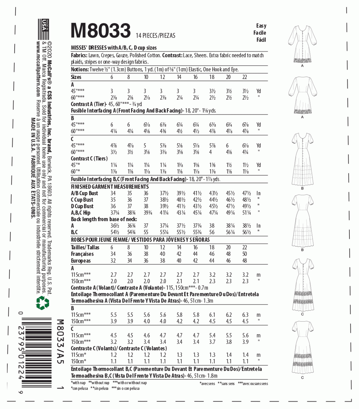 McCall's Sewing Pattern M8033 Misses' Dresses #SophiaMcCalls