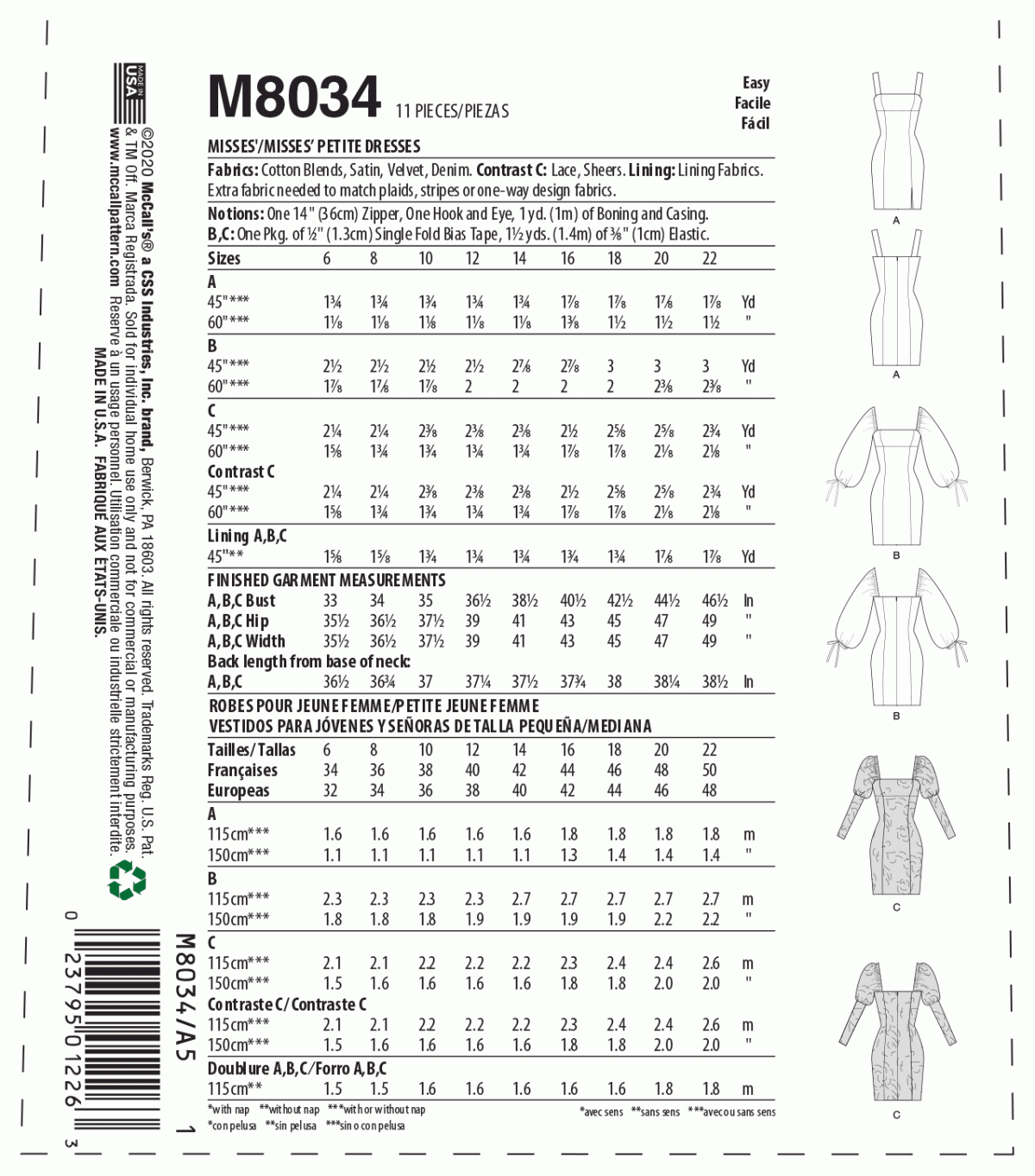 McCall's Sewing Pattern M8034 Misses'/Misses' Petite Dresses #CoraMcCalls