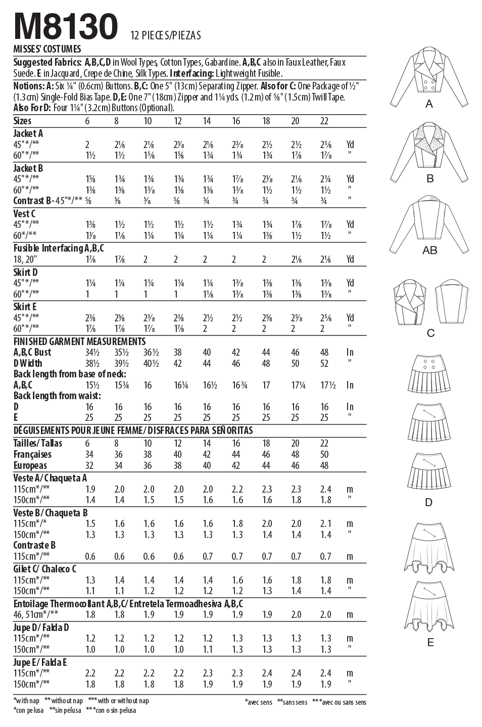 McCall's Sewing Pattern M8130 Misses' 'Pop culture' Jacket and Skirts