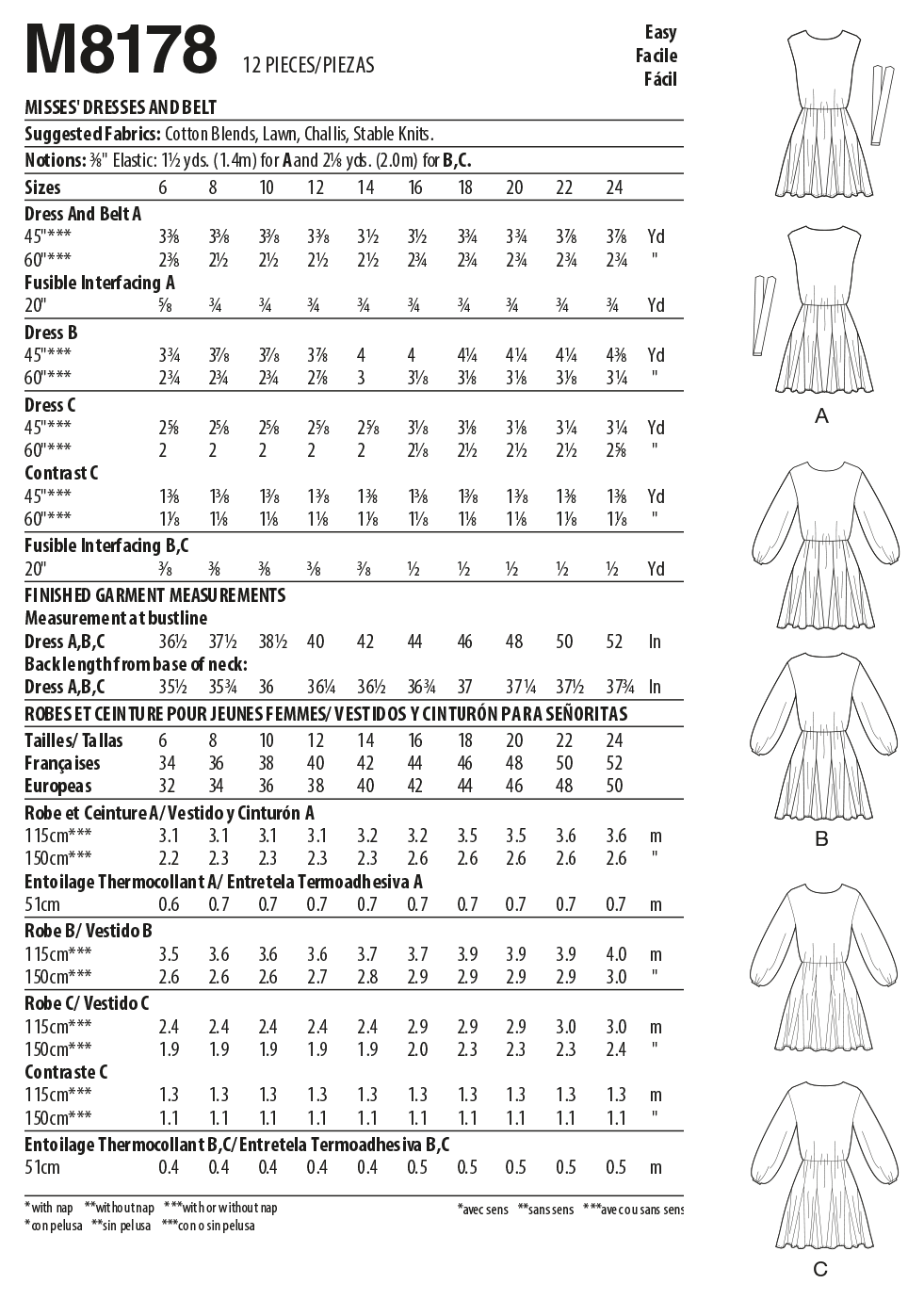McCall's Sewing Pattern #LaurenMcCalls M8178 - Misses' Dresses and Belt