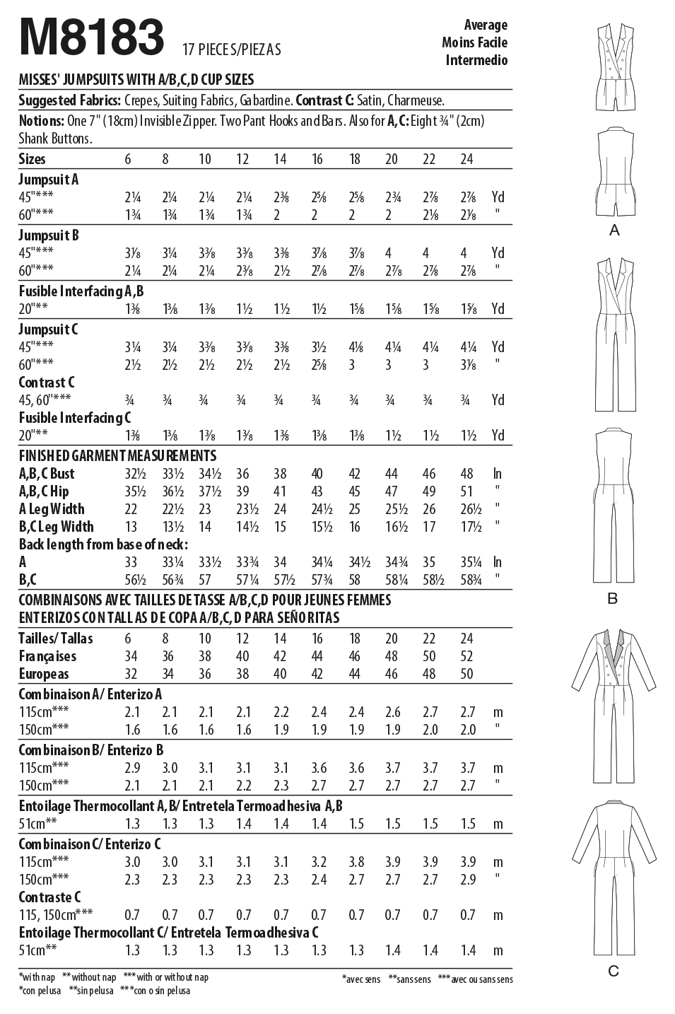 McCall's Sewing Pattern #ValerieMcCalls M8183 - Misses' Jumpsuits