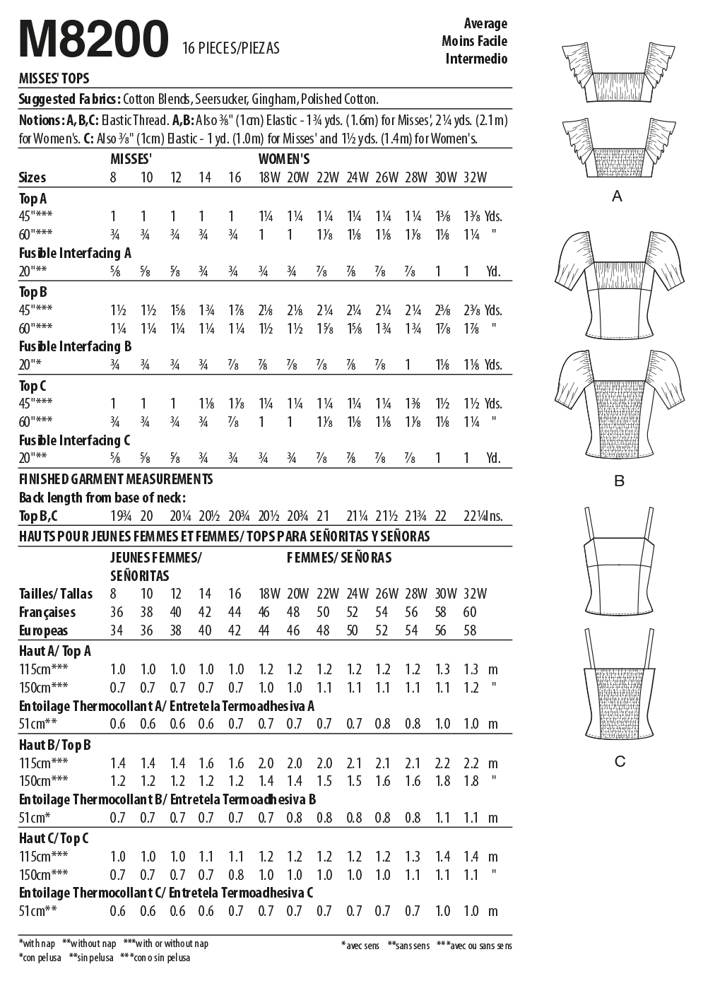 McCall's Sewing Pattern M8200 Misses' & Women's Tops
