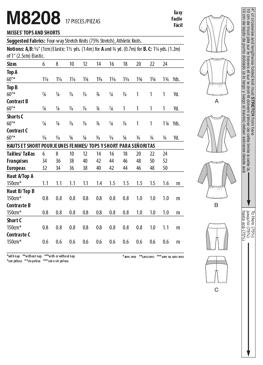 McCall's Sewing Pattern M8208 Misses' Tops & Shorts