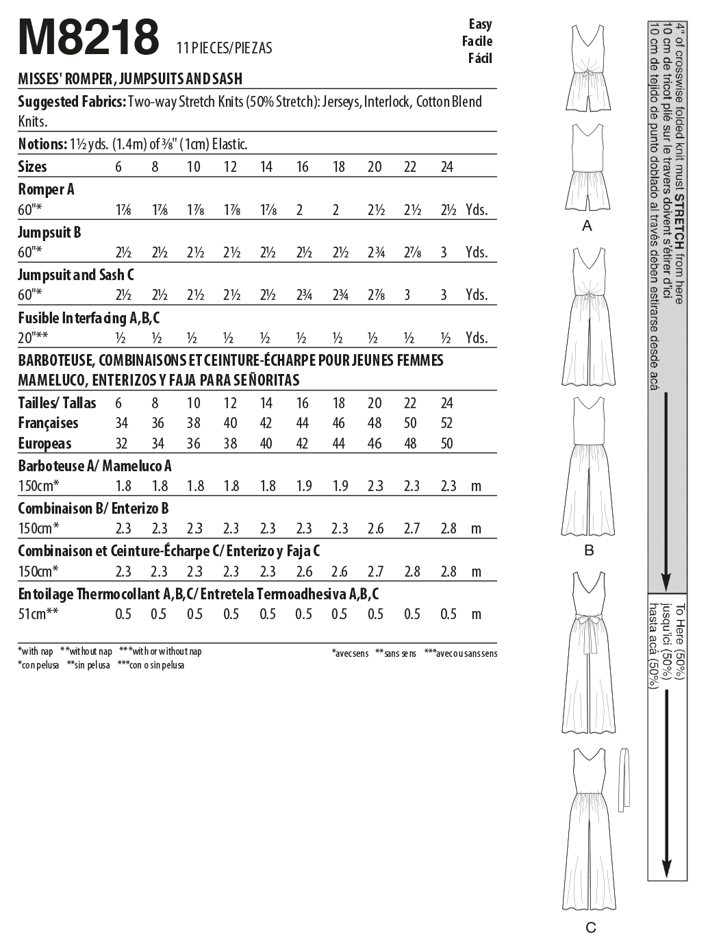 McCall's Sewing Pattern M8218 Misses' Romper, Jumpsuits & Sash
