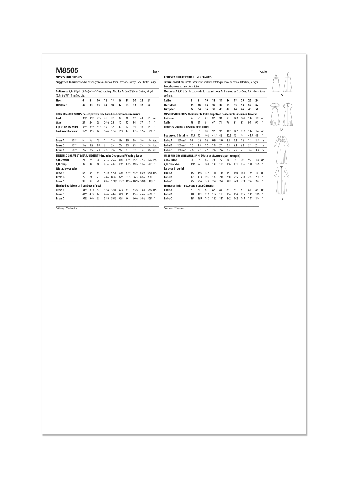 McCall's Sewing Pattern M8505 Misses' Knit Dresses