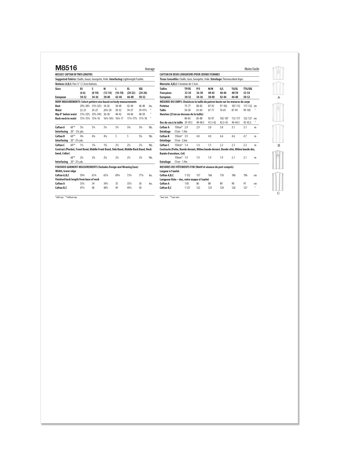 McCall's Sewing Pattern M8516 Misses' Caftan in Two Lengths
