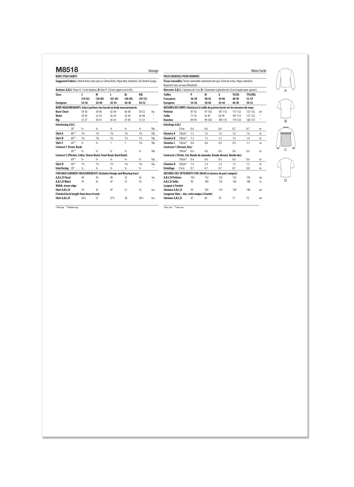 McCall's Sewing Pattern M8518 Men's Polo Shirts