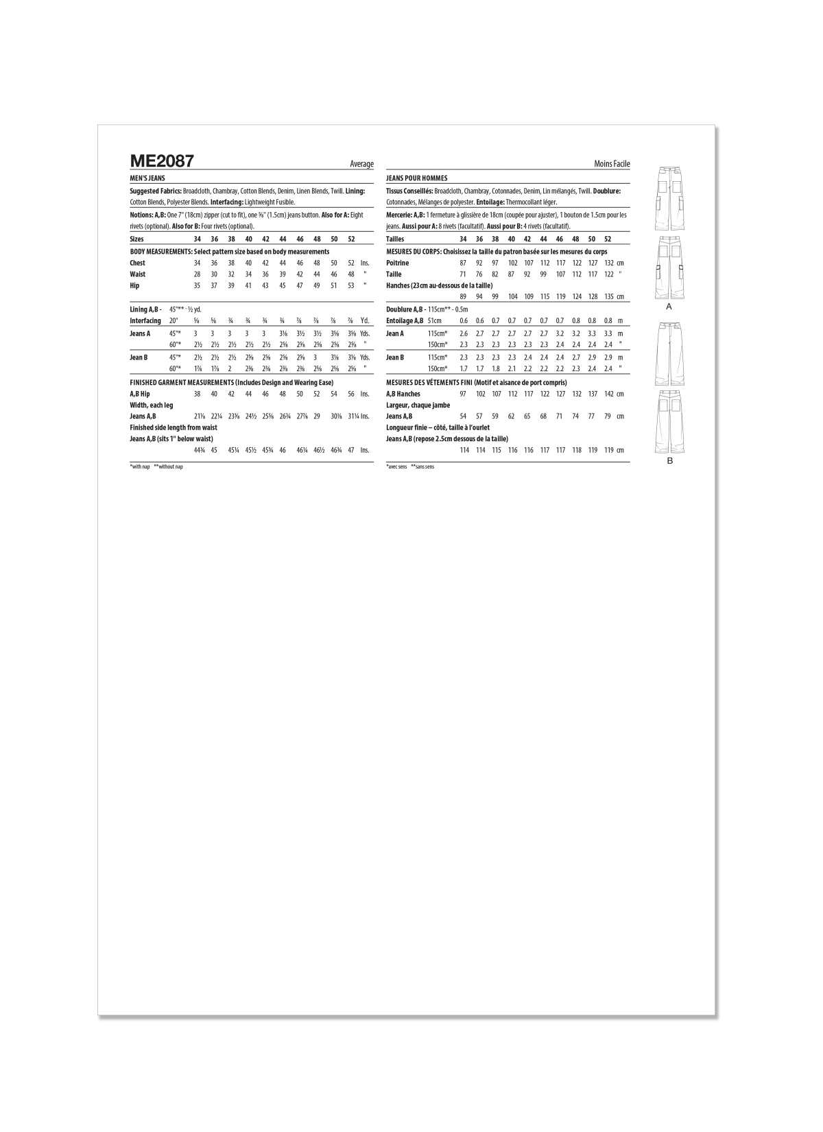 Know Me Sewing Pattern ME2087 Men's Jeans by Norris Dánta Ford