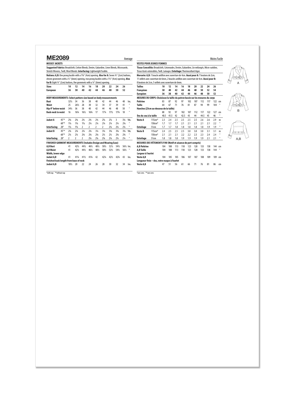 Know Me Sewing Pattern ME2089 Misses' Jackets by Brittany J. Jones