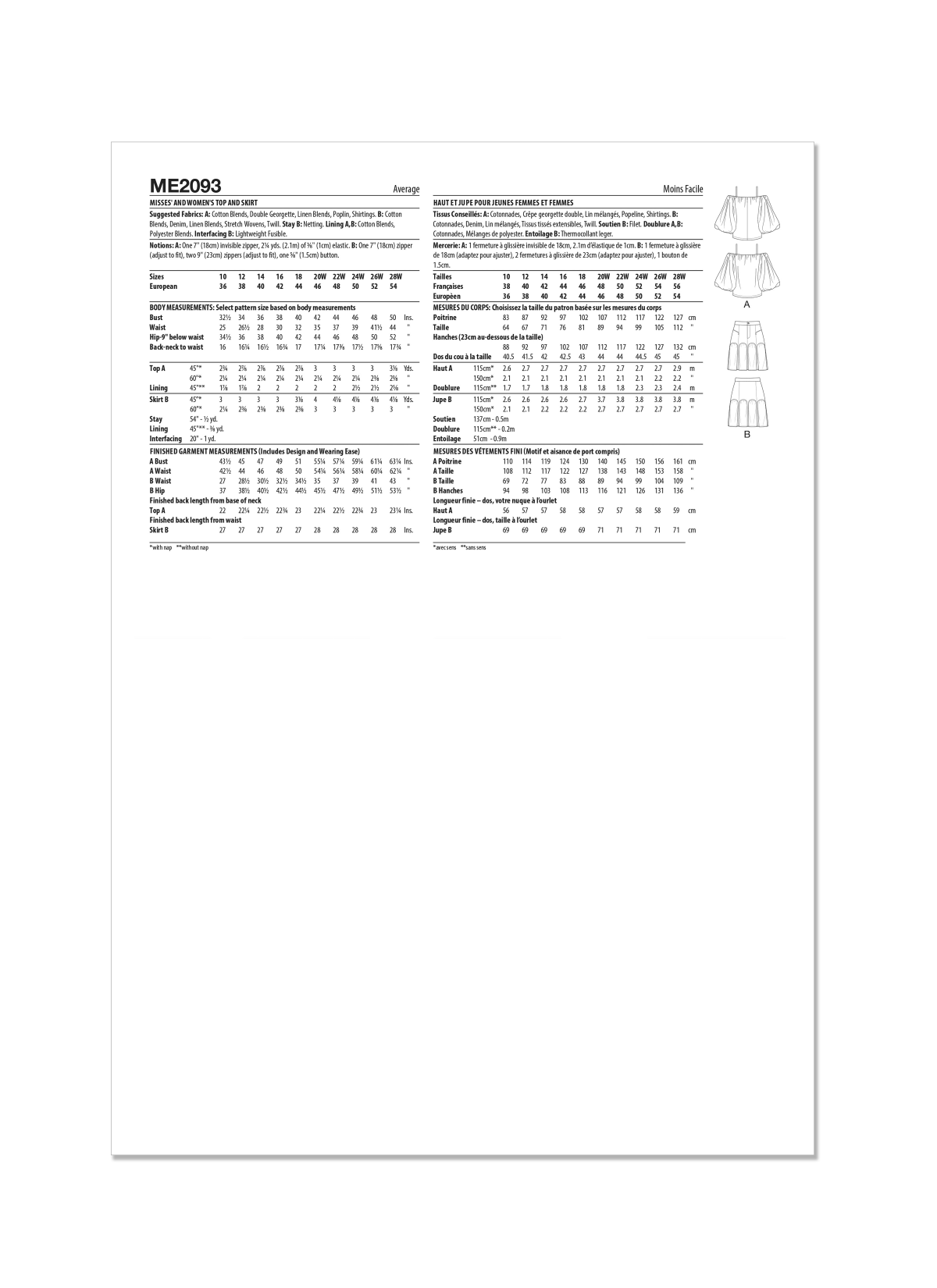 Know Me Sewing Pattern ME2093 Misses' and Women's Top and Skirt by Keechii B Style