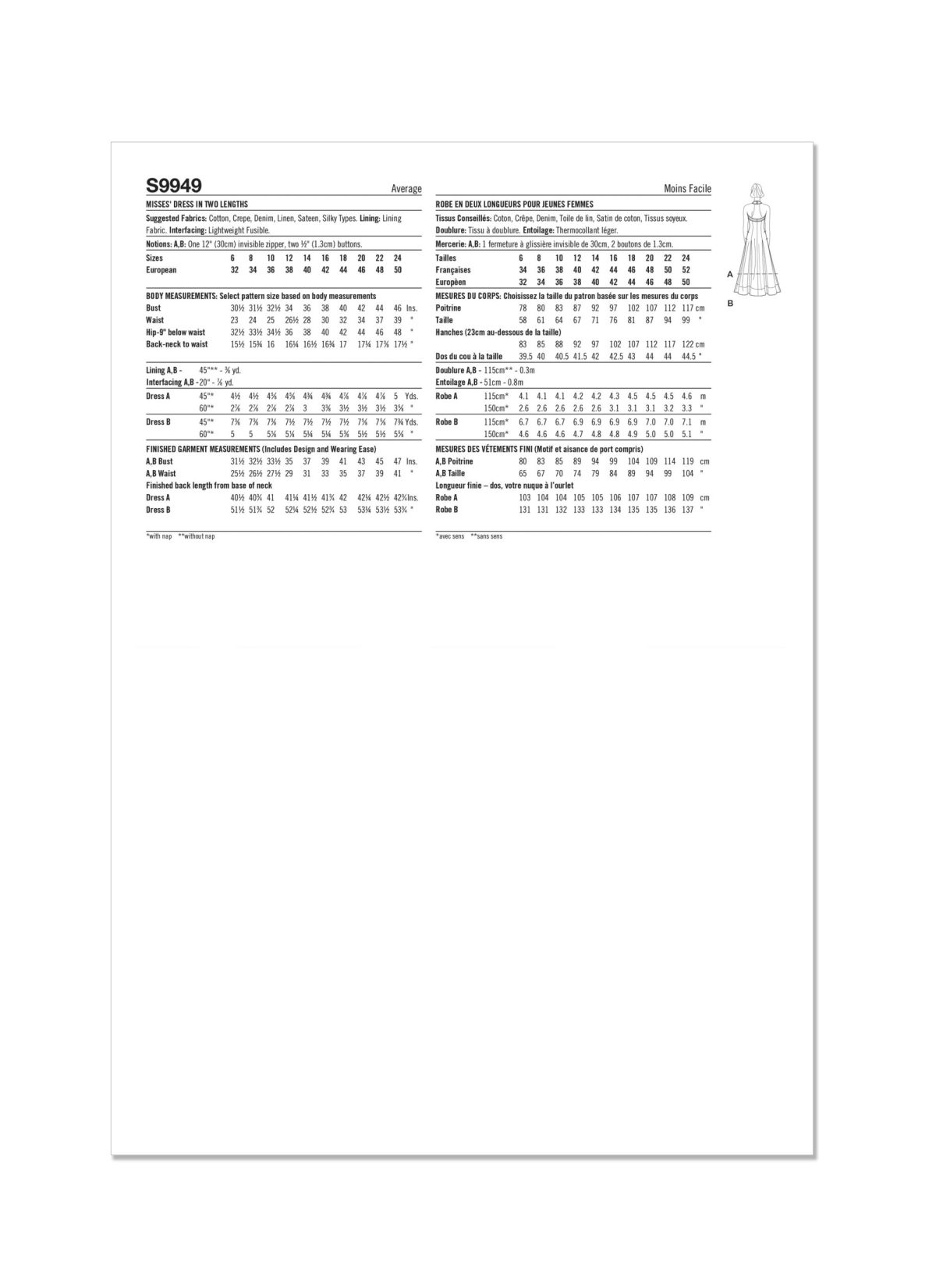 Simplicity Sewing Pattern S9949 Misses' Dress in Two Lengths