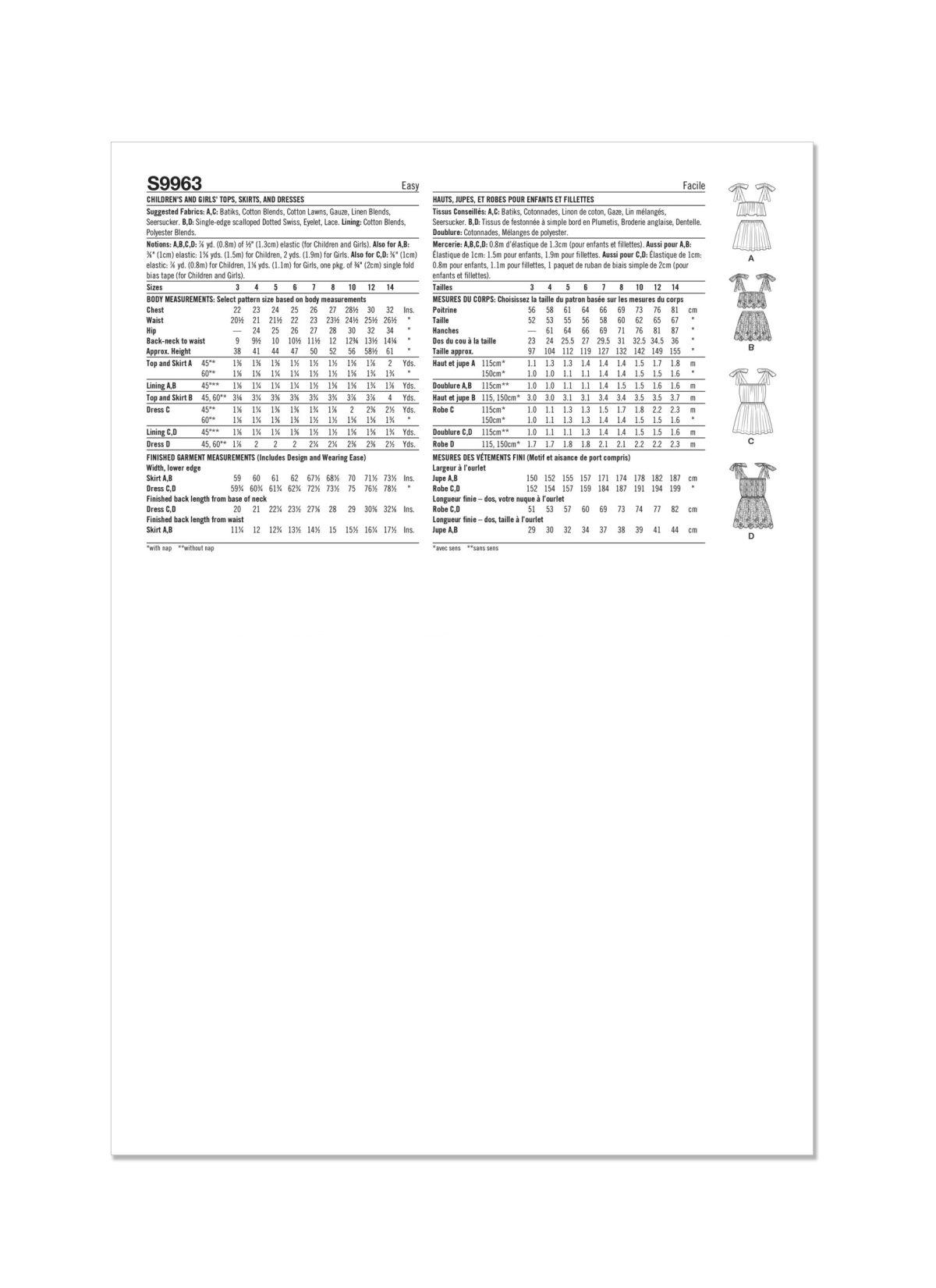 Simplicity Sewing Pattern S9963 Children's and Girls Tops, Skirts, and Dresses