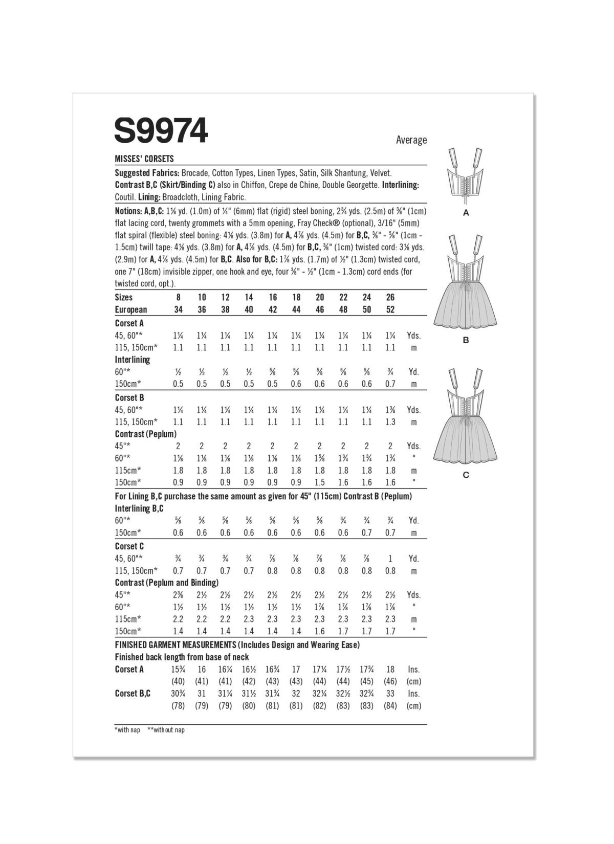 Simplicity Sewing Pattern S9974 Misses' Corsets by Madalynne Intimates