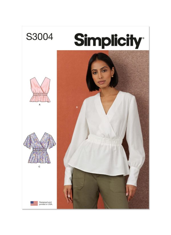 Simplicity Sewing Pattern S3004 Misses' Top with Sleeve Variations