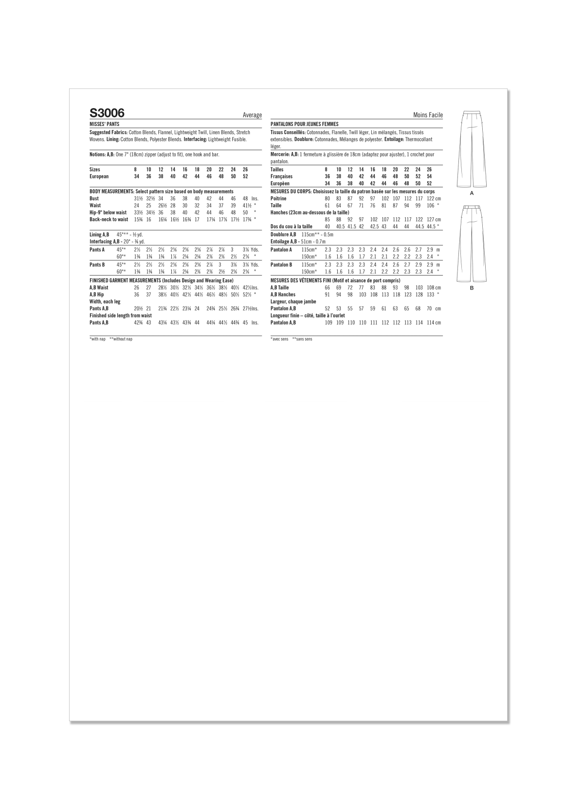 Simplicity Sewing Pattern S3006 Misses' Pants