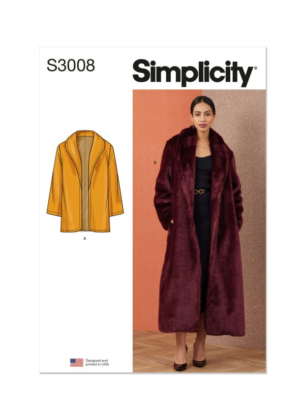 Simplicity Sewing Pattern S3008 Misses' Coat In Two Lengths