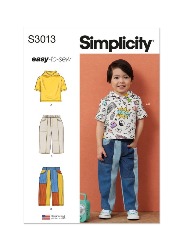 Simplicity Sewing Pattern S3013 Toddlers' Hooded T-Shirt and Jeans