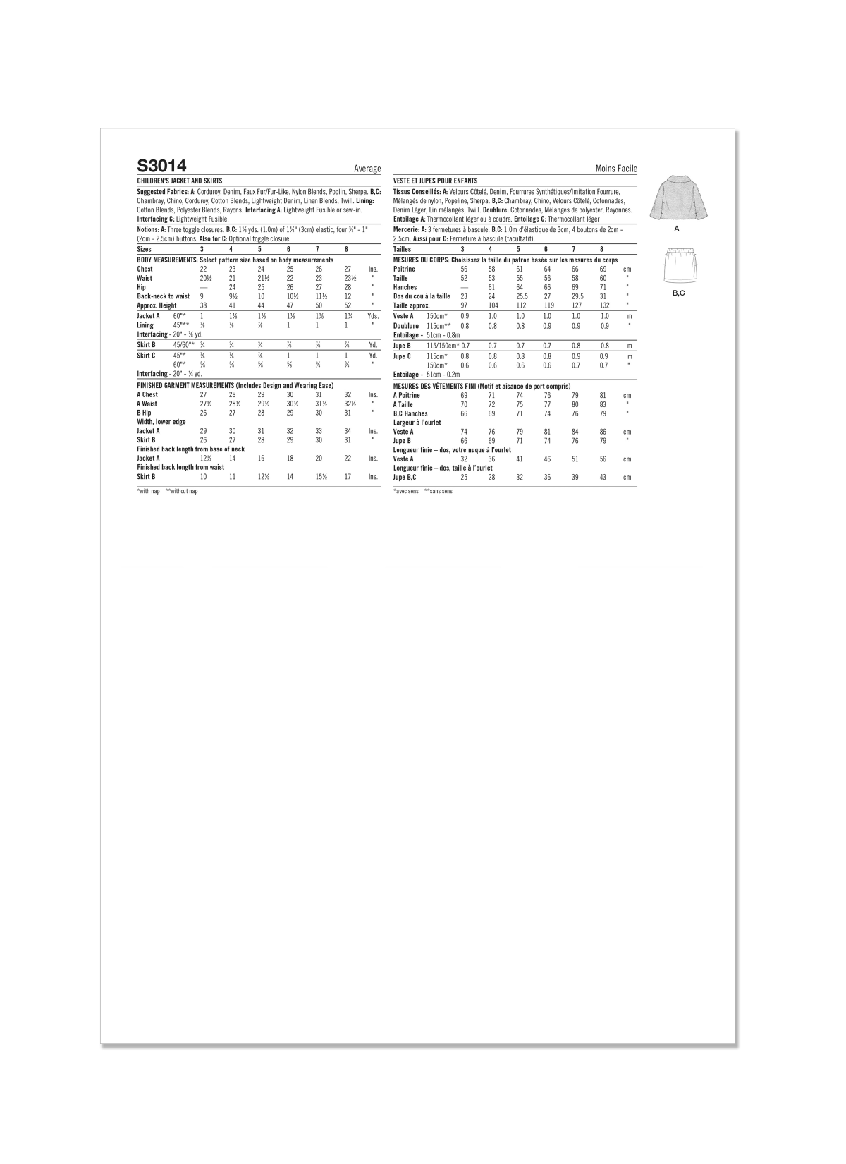 Simplicity Sewing Pattern S3014 Children's Jacket and Skirts