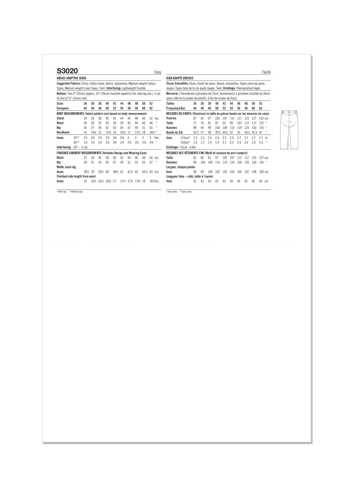 Simplicity Sewing Pattern S3020 Unisex Adaptive Jeans by Sewn Adaptive