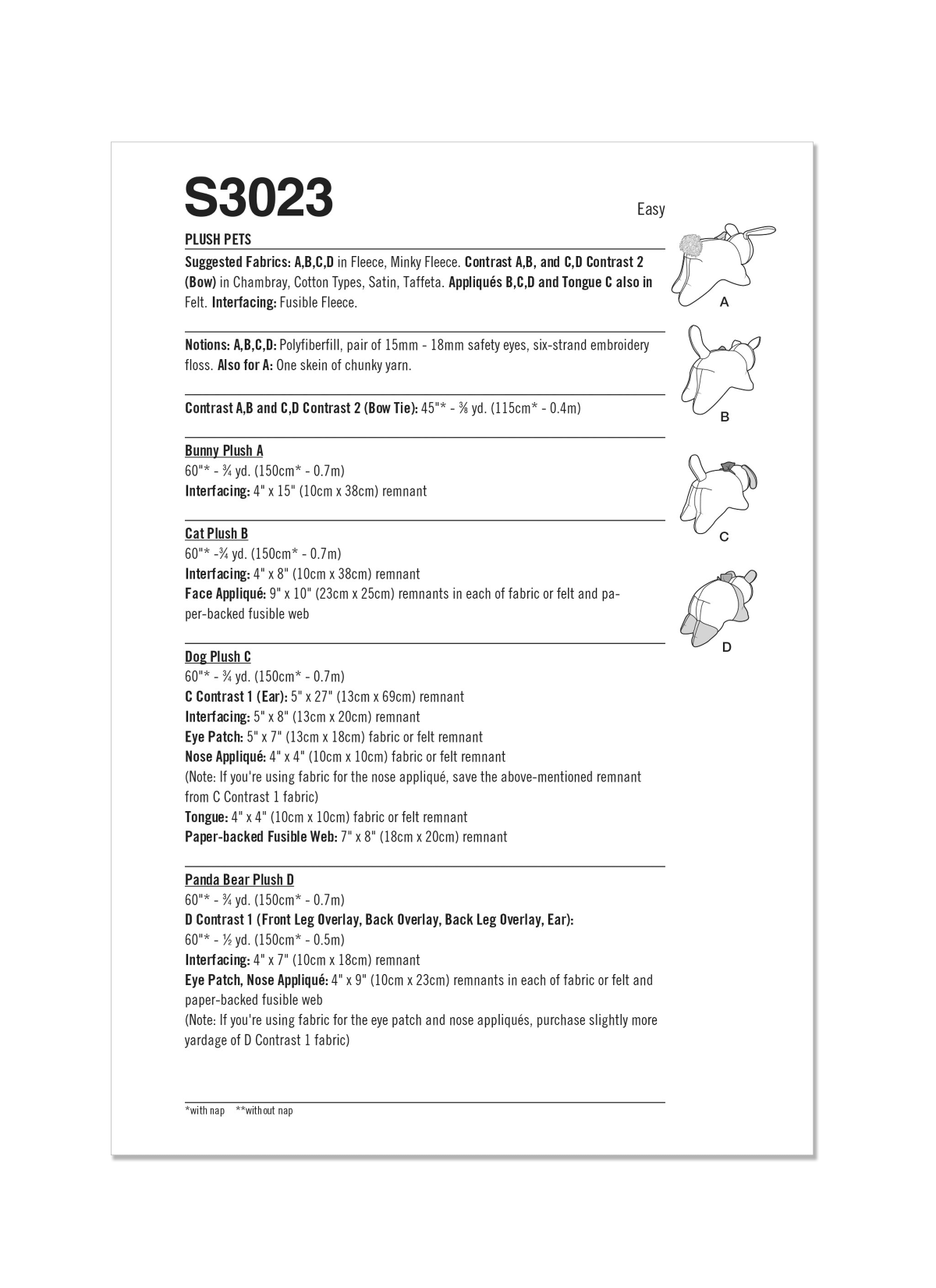 Simplicity Sewing Pattern S3023 Plush Pets by Elaine Heigl Designs