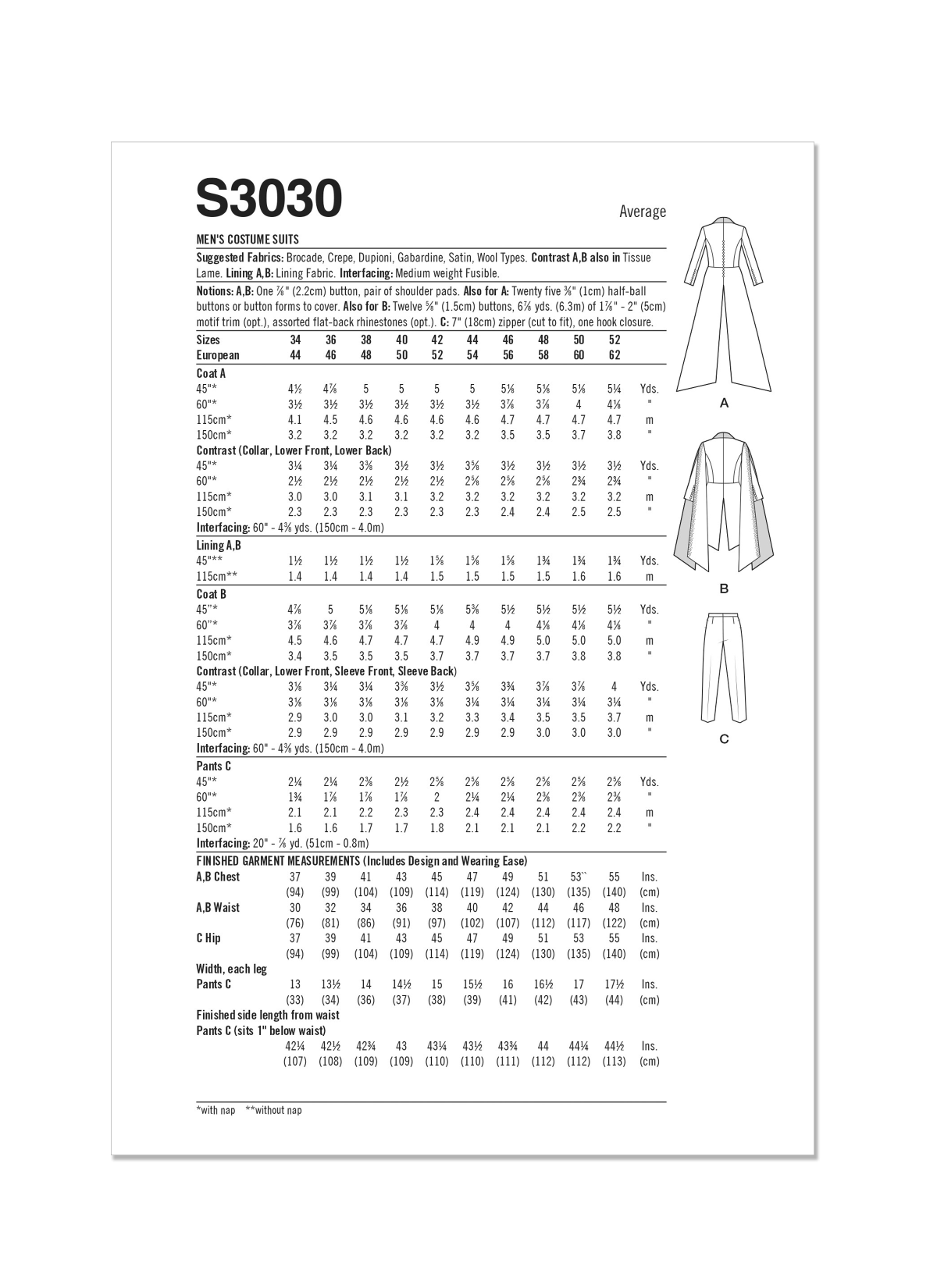 Simplicity Sewing Pattern S3030 Men's Costume Suits
