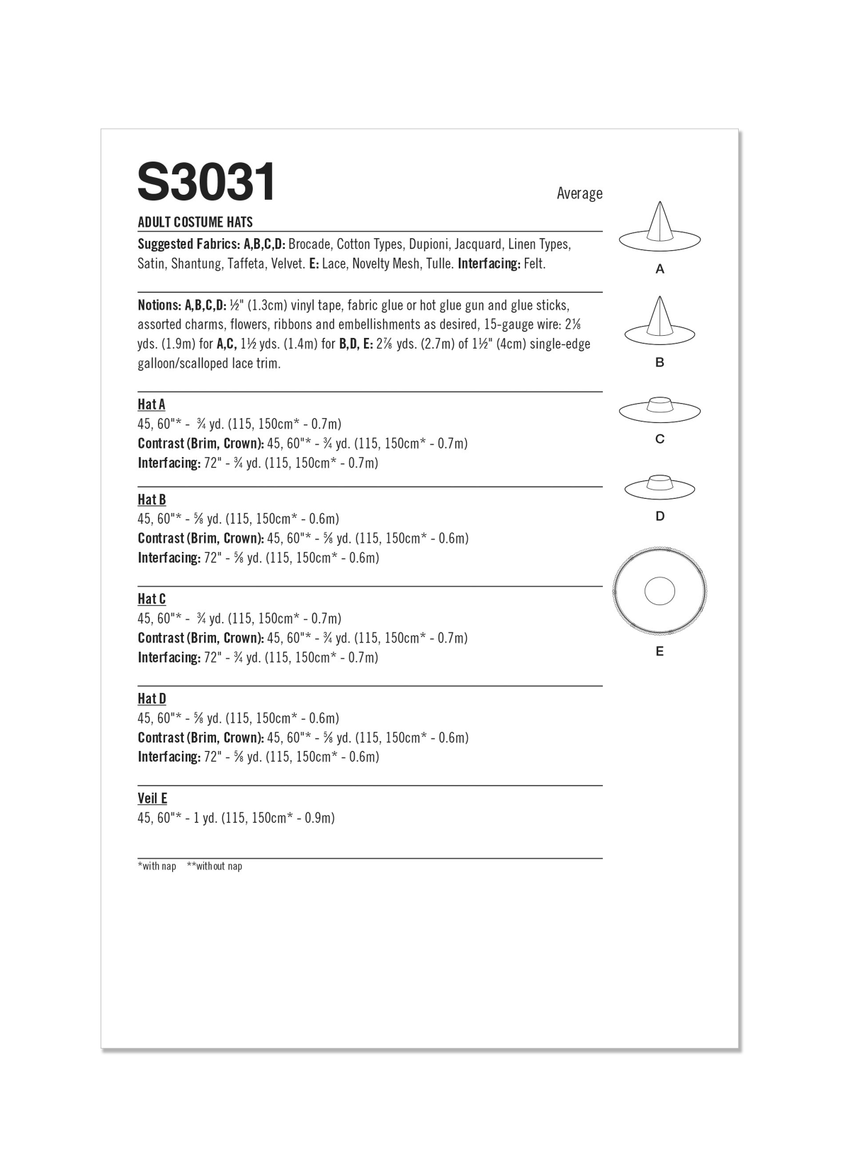 Simplicity Sewing Pattern S3031 Adult Costume Hats