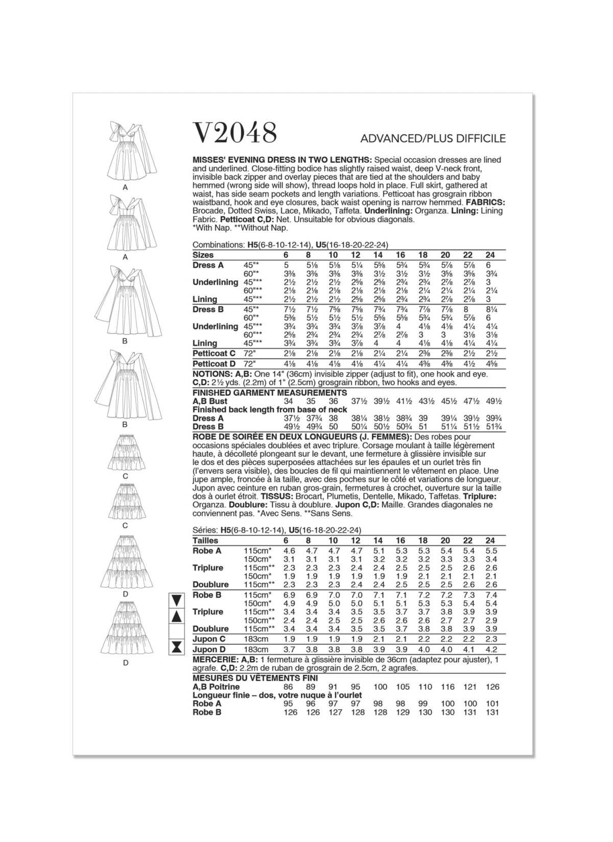 Vogue Sewing Pattern V2048 Misses' Evening Dress in Two Lengths