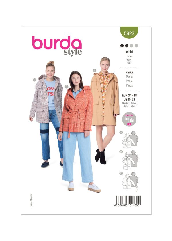 Burda Style Pattern B5923 Misses' Parka Jackets