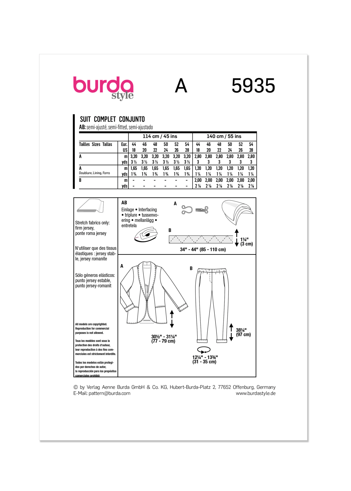 Burda Style Pattern B5935 Misses' Trouser Suit