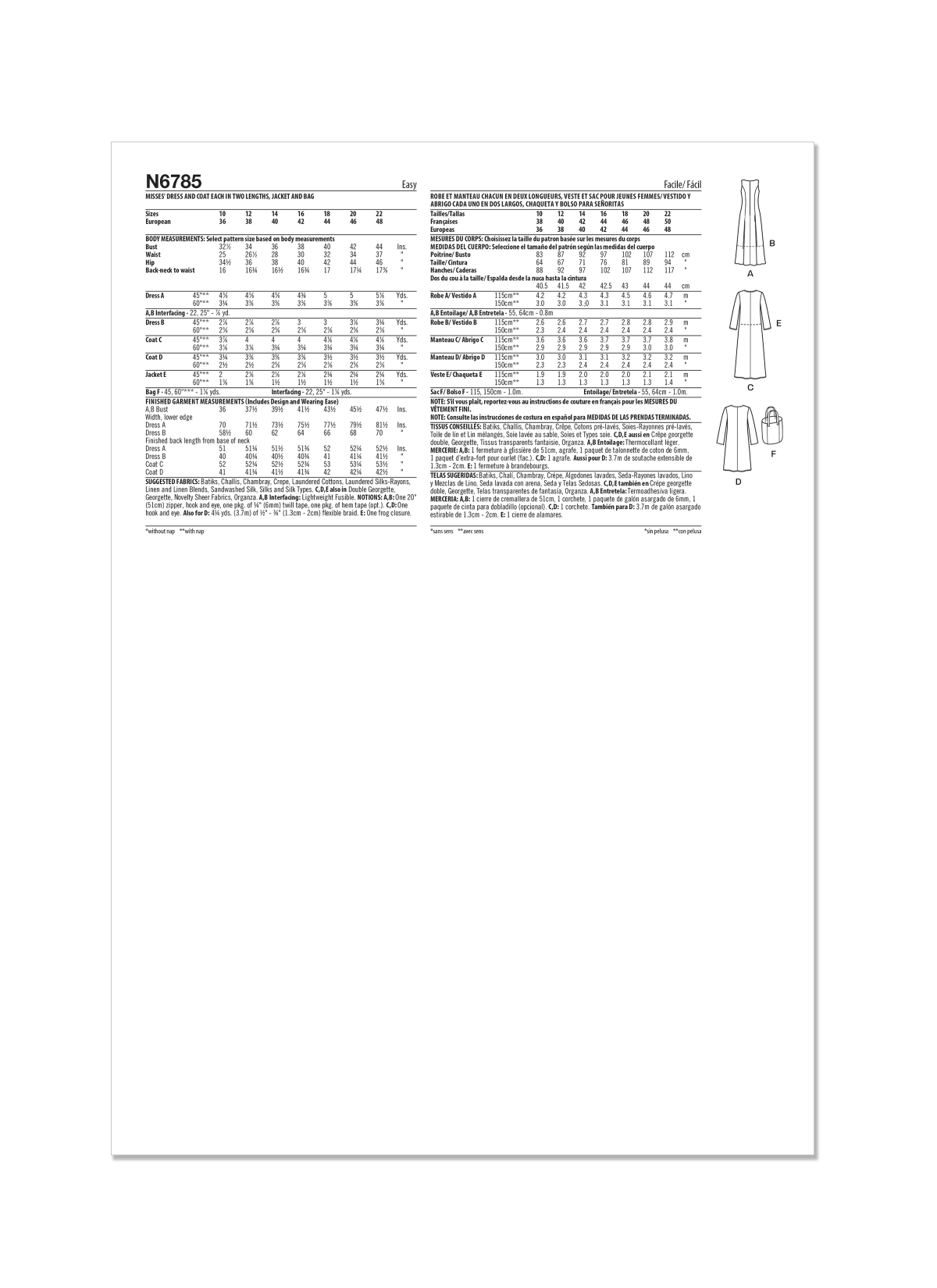 New Look Sewing Pattern N6785 Misses' Dress and Coat Each In Two Lengths, Jacket and Bag