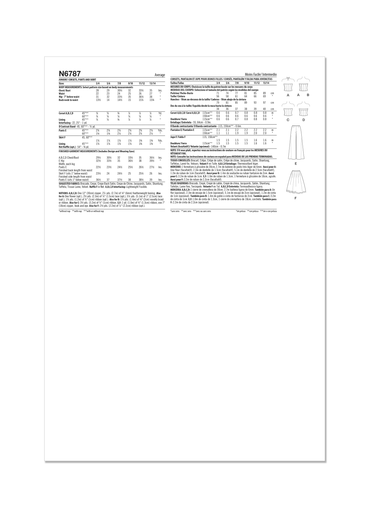 New Look Sewing Pattern N6787 Juniors' Corsets, trousers and Skirt