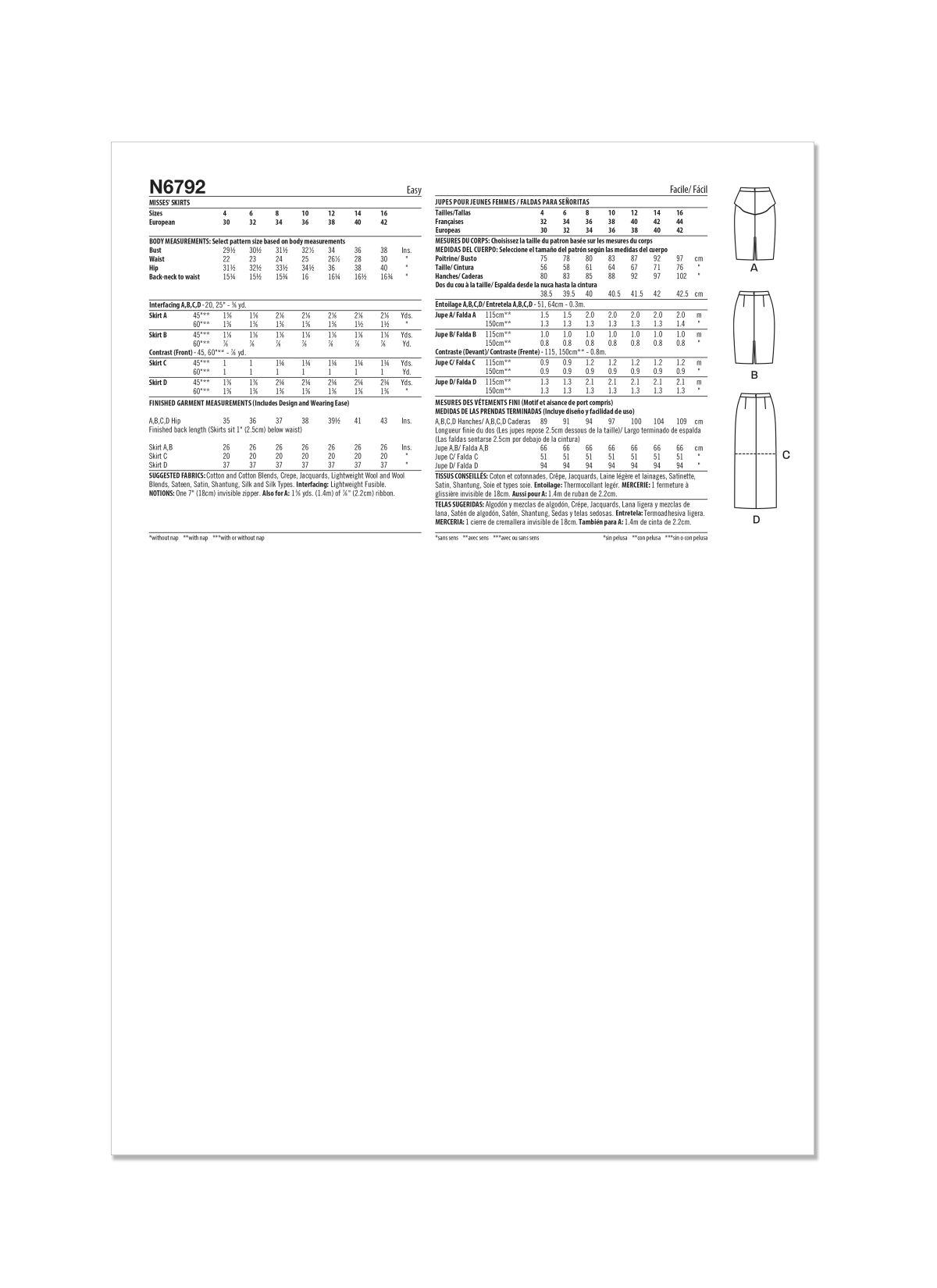 New Look Sewing Pattern N6792 Misses' Skirts