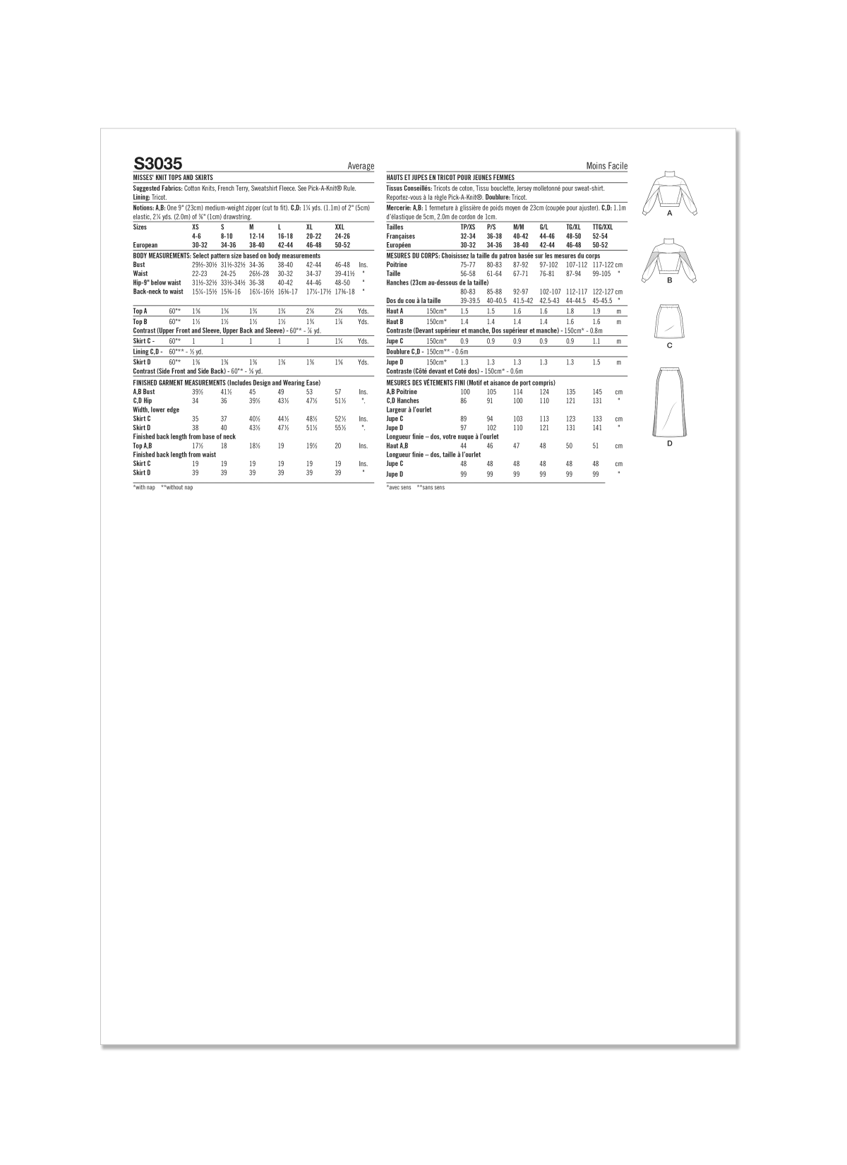 Simplicity Sewing Pattern S3035 Misses' Knit Tops and Skirts