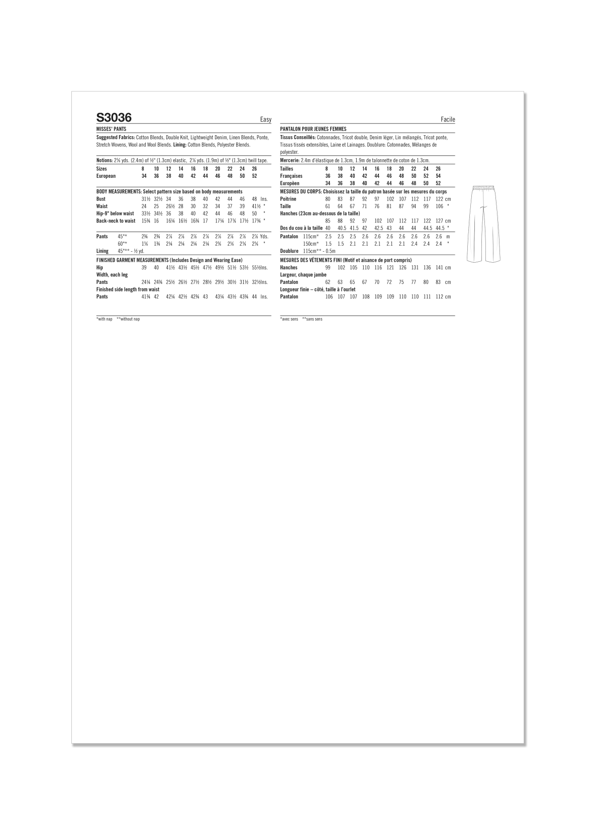 Simplicity Sewing Pattern S3036 Misses' Pants by Mimi G Style