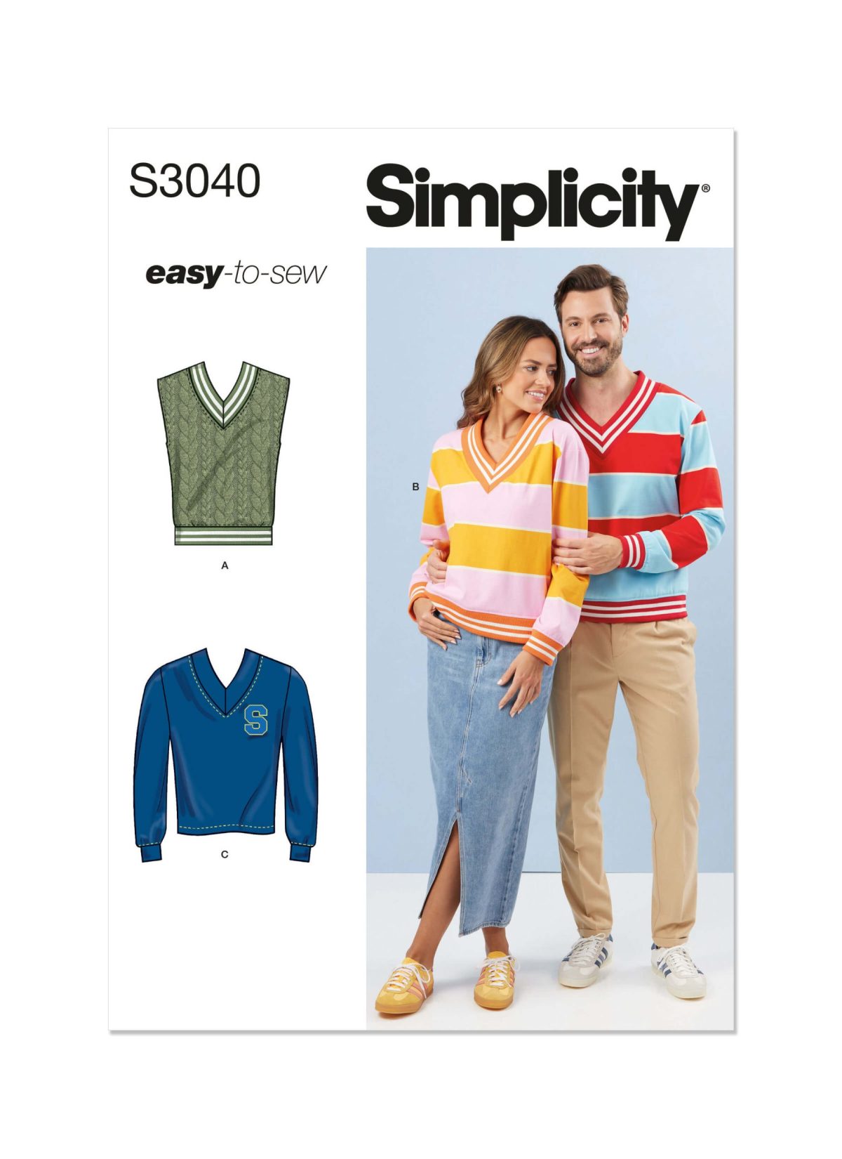 Simplicity Sewing Pattern S3040 Unisex Knit Vest and Tops