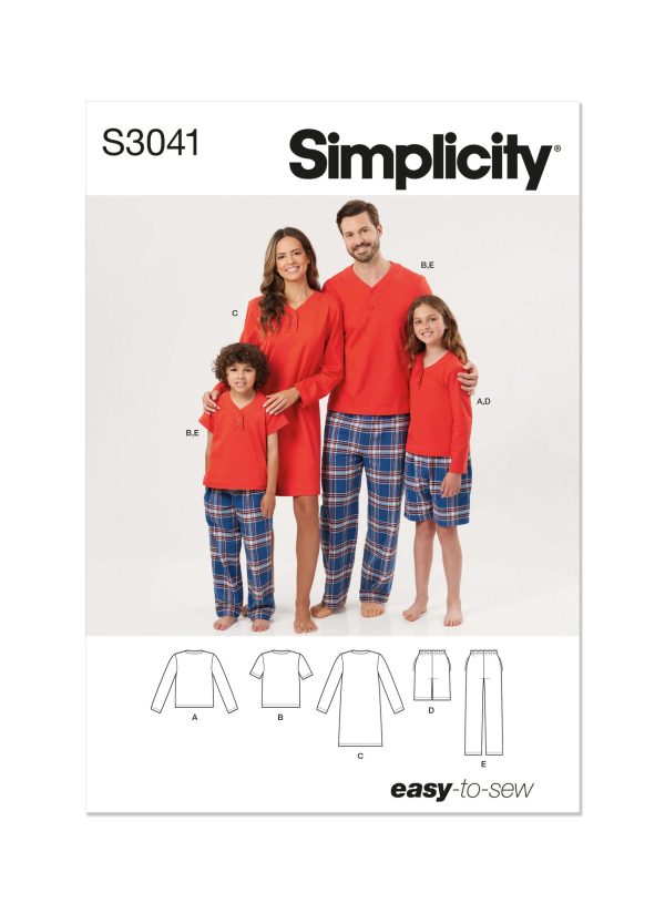 Simplicity Sewing Pattern S3041 Children's, Teens' and Adults' Lounge Shorts, Pants and Knit Top and Tunic