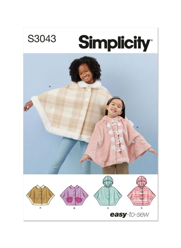 Simplicity Sewing Pattern S3043 Children's and Girls' Ponchos