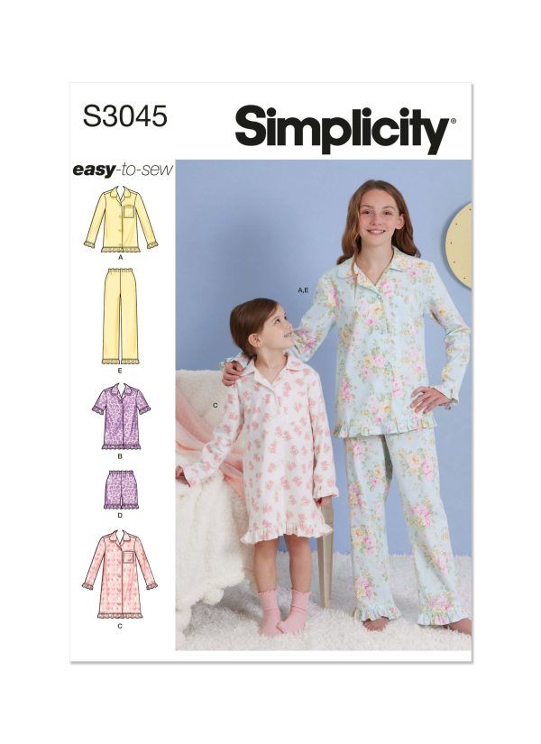 Simplicity Sewing Pattern S3045 Children's and Girls' Lounge Tops, Gown, Shorts and Pants