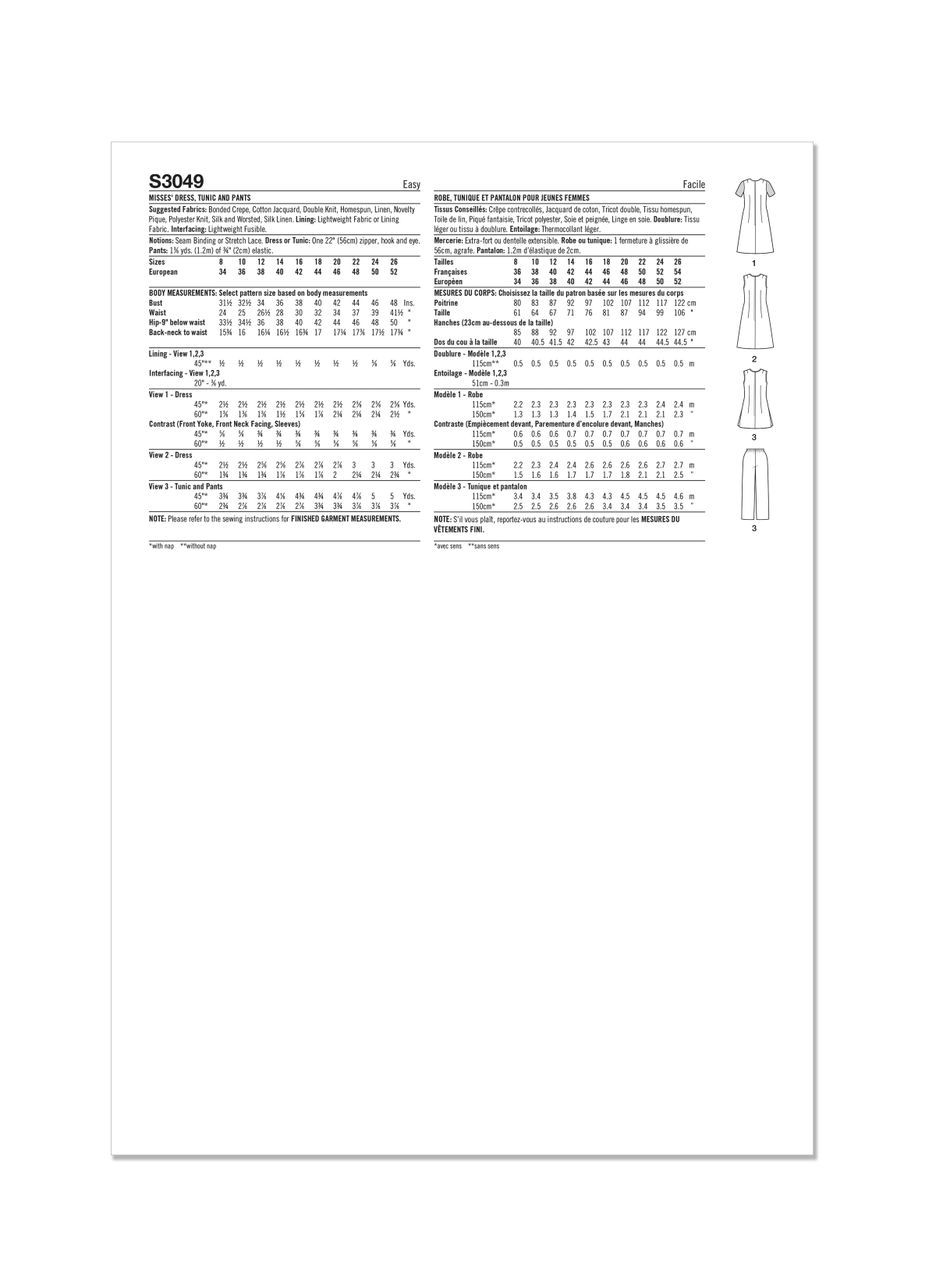 Simplicity Sewing Pattern S3049 Misses' Dress, Tunic and Pants