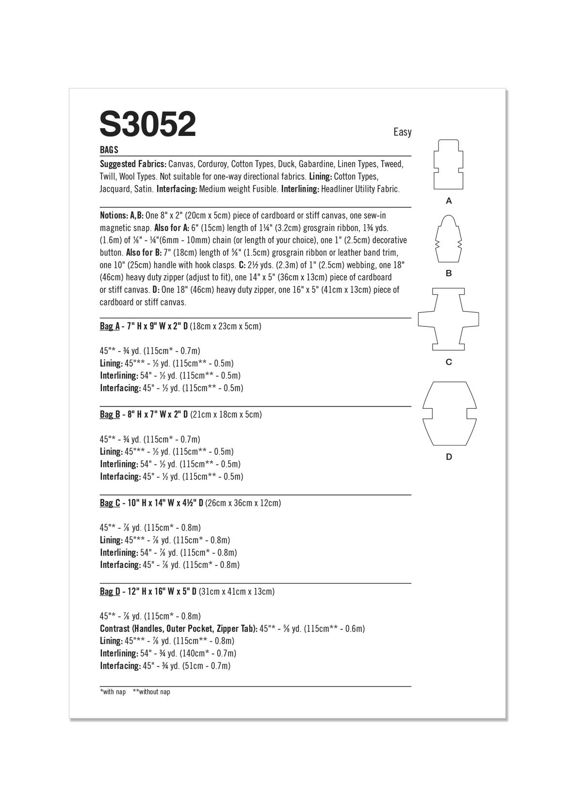 Simplicity Sewing Pattern S3052 Bags