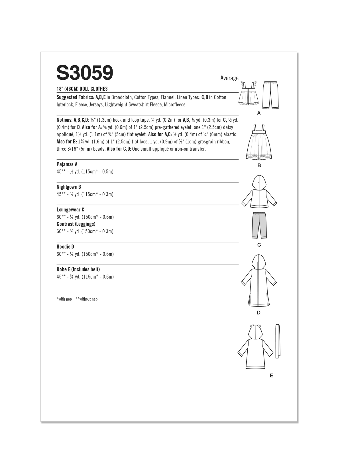 Simplicity Sewing Pattern S3059 18" Doll Clothes by Elaine Heigl Designs