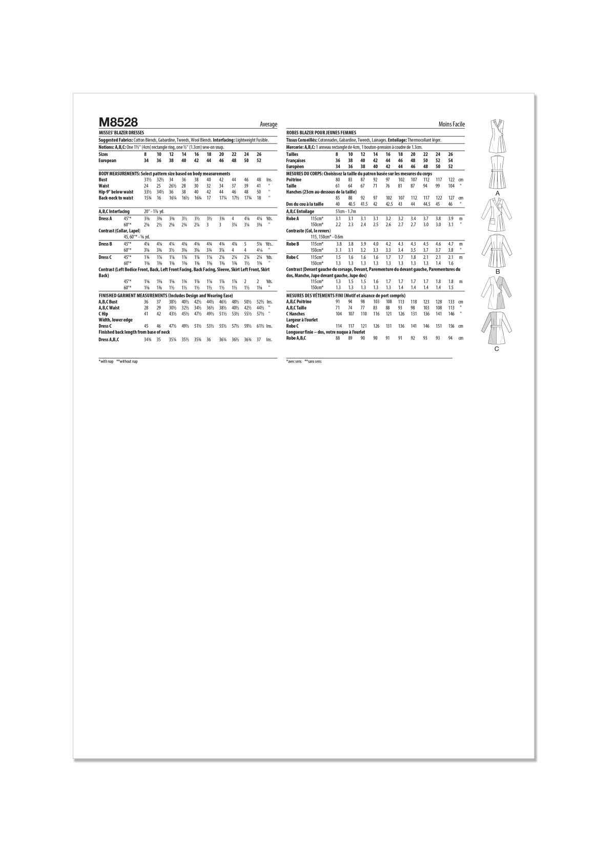 McCall's Sewing Pattern M8528 Misses' Blazer Dresses