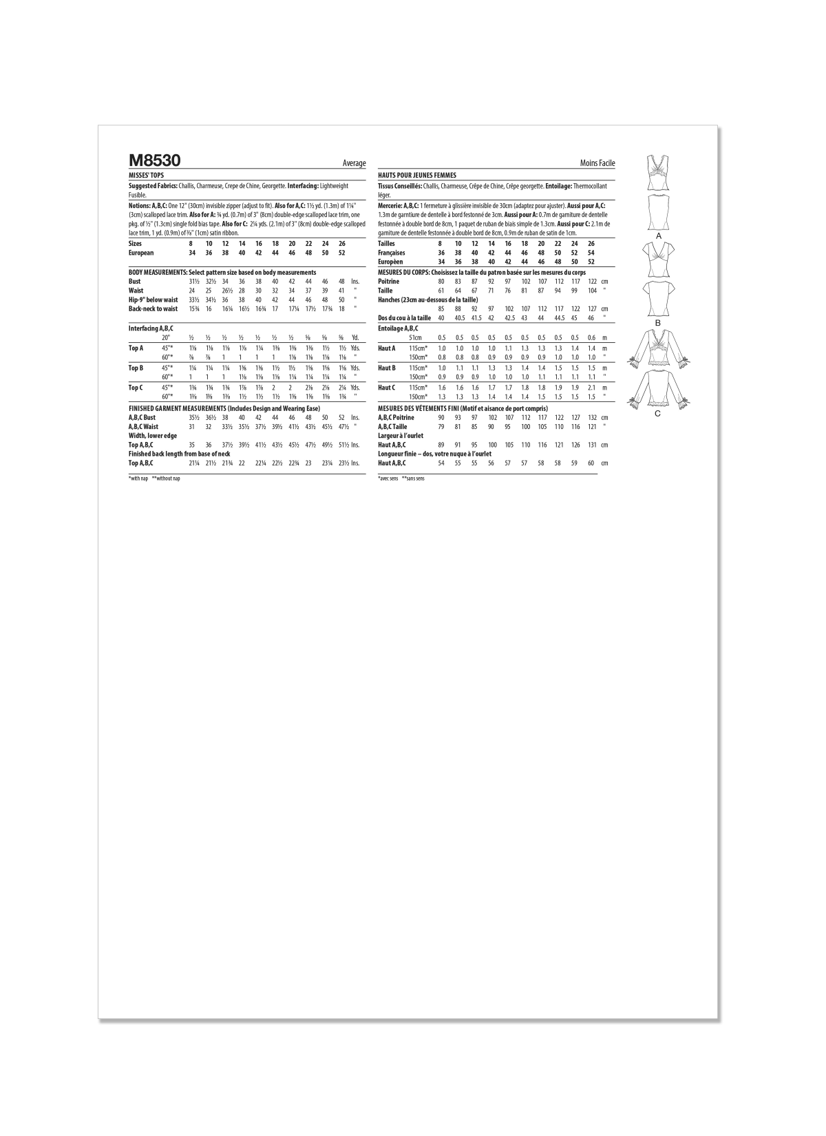 McCall's Sewing Pattern M8530 Misses' Tops