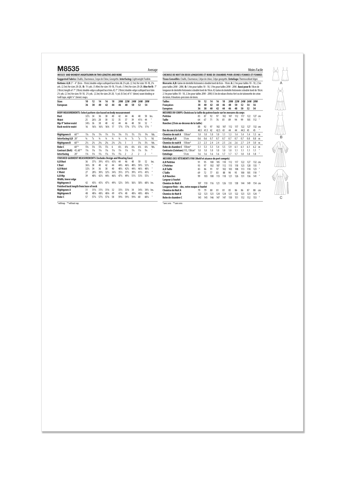 McCall's Sewing Pattern M8535 Misses' and Women's Nightgown in Two Lengths and Robe