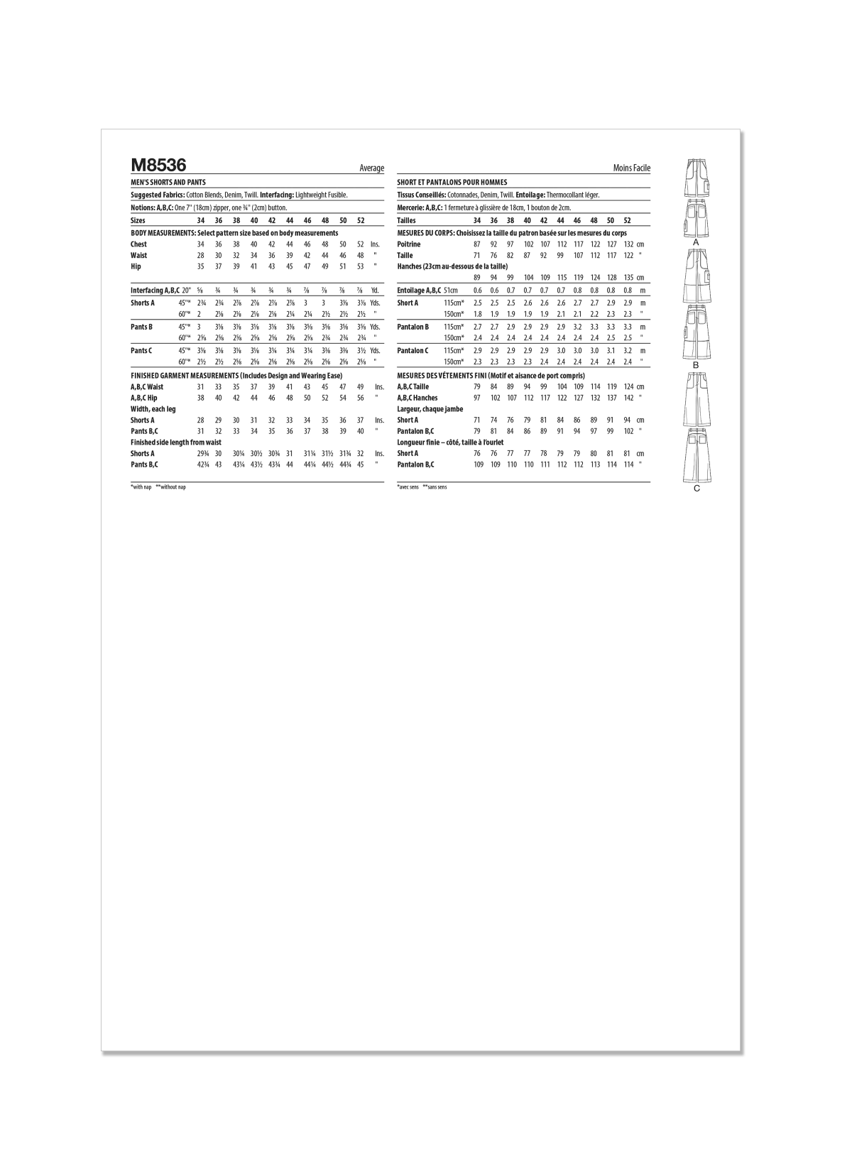 McCall's Sewing Pattern M8536 Men's Shorts and Pants