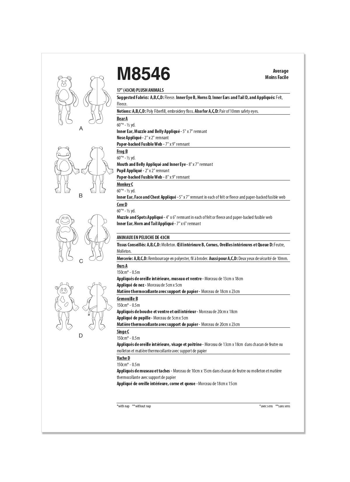 McCall's Sewing Pattern M8546 Plush Animals by Carla Reiss