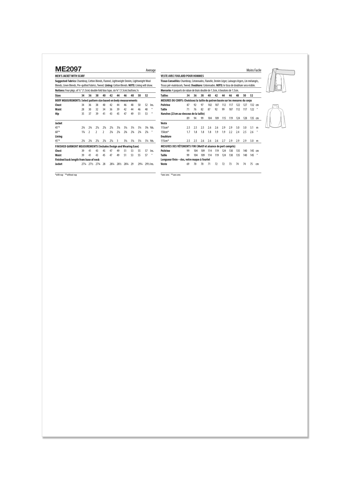 Know Me Sewing Pattern ME2097 Men's Jacket with Scarf by Donny Q