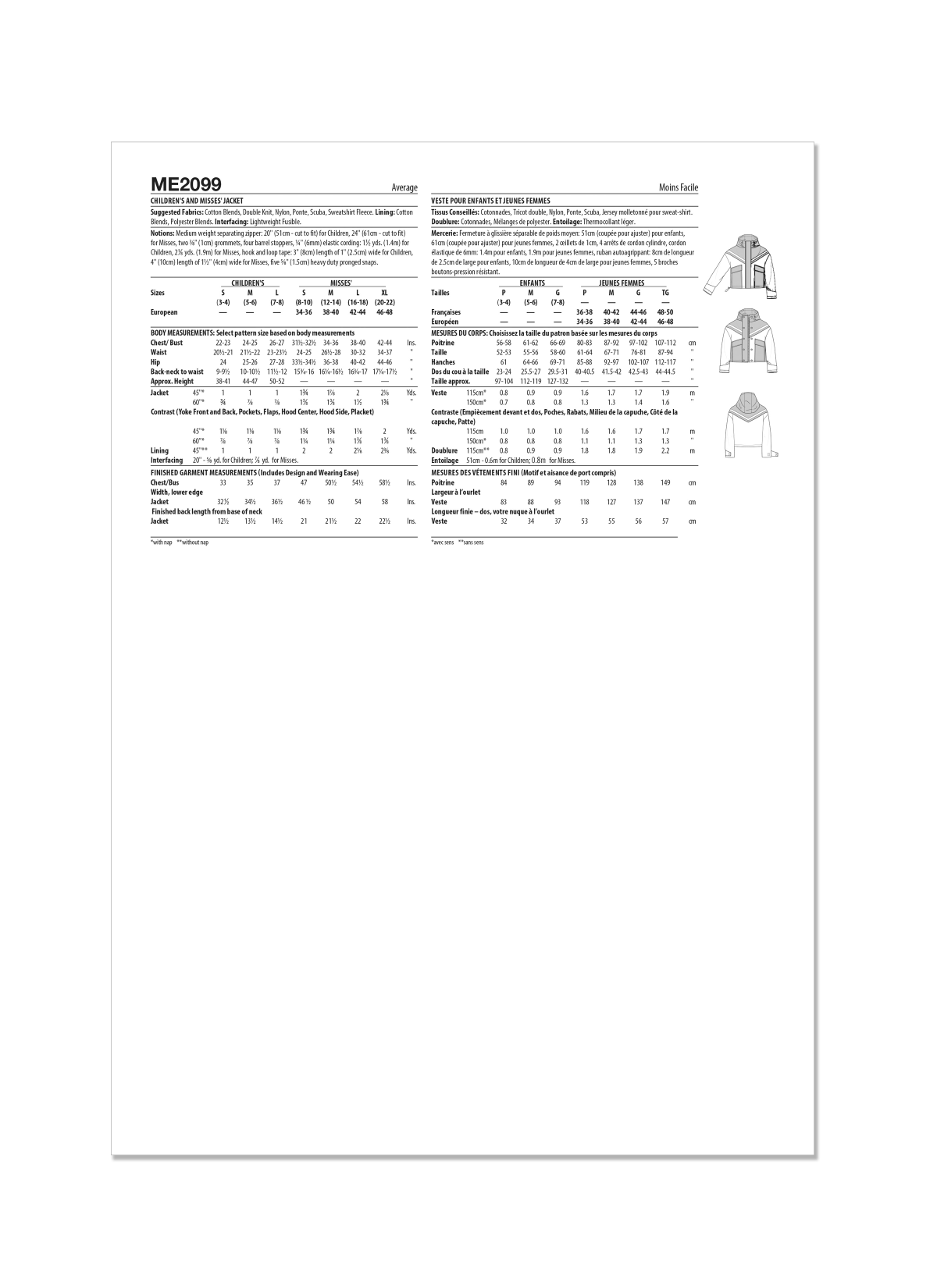 Know Me Sewing Pattern ME2099 Children's and Misses' Jacket by The Stitch Fitz