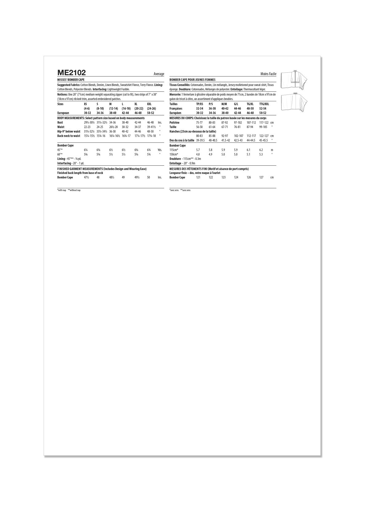 Know Me Sewing Pattern ME2102 Misses' Bomber Cape by The Corny Rainbow