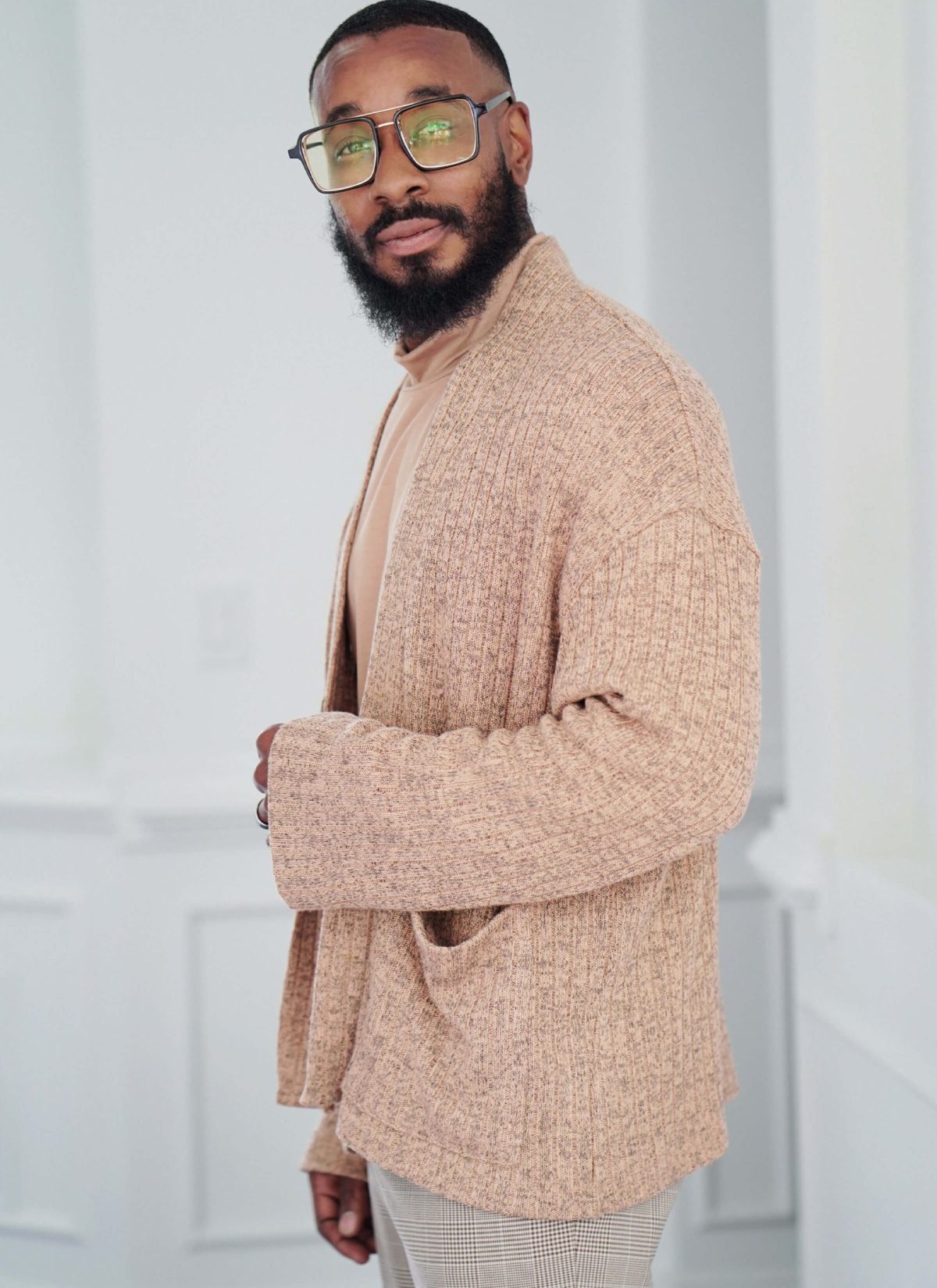 Know Me Sewing Pattern ME2105 Men's Knit Turtleneck and Cardigan by Norris Dánta Ford